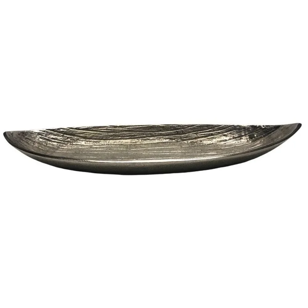 Simply Designz Silver Tone Bark Like Design Long Serving Tray Dish Home Decor